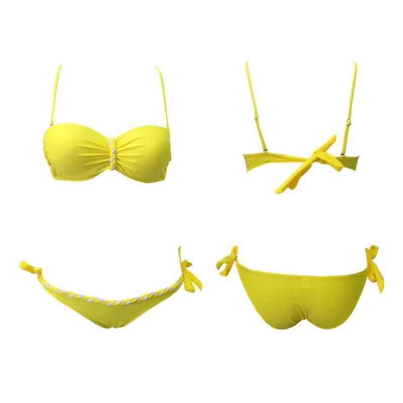 Mulheres de banho amarelo sem costas bandeau maiô biquíni brasil 2023 push up bikini conjunto feminino sexy sólido maiô j240330