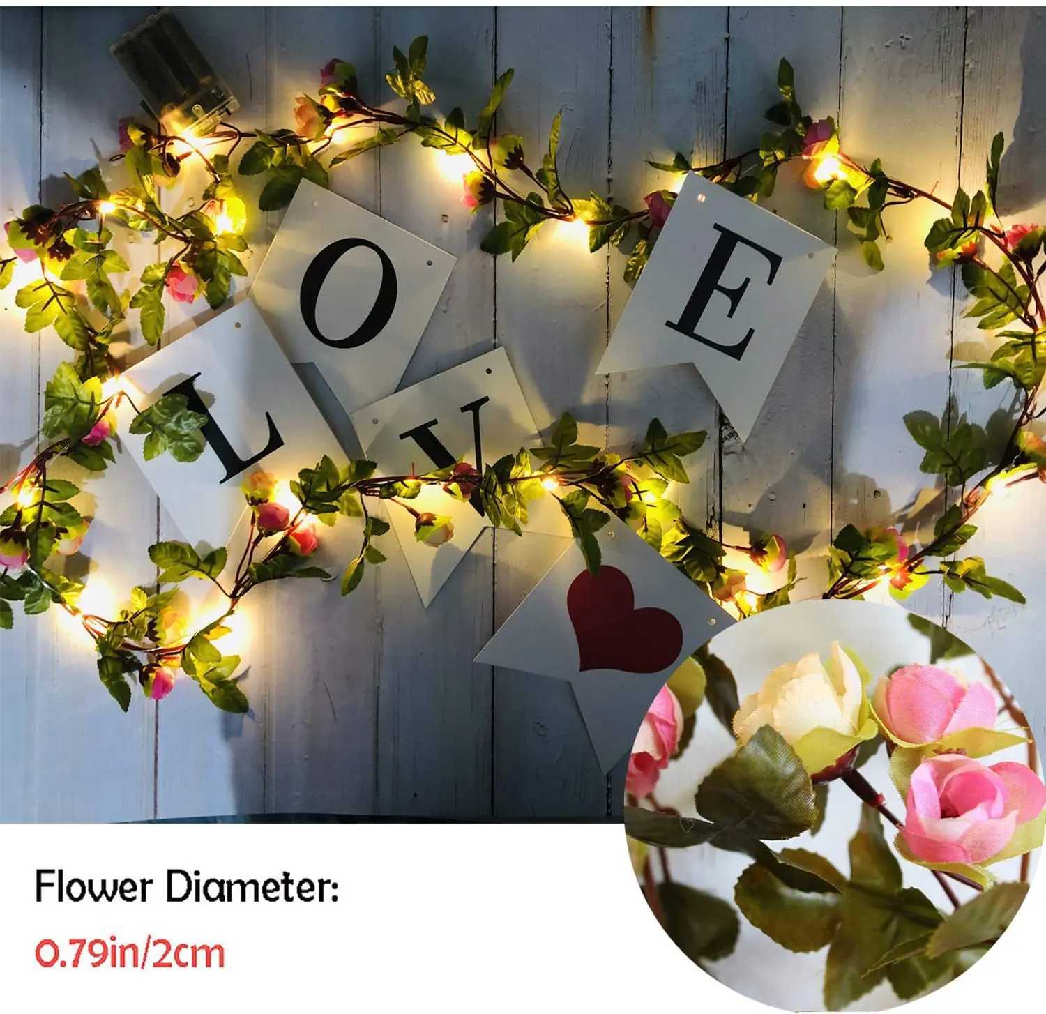 LED Strings 30LED 2M Artificial Flower Garland Rose Vine Fairy String Lights Battery Powered for Valentines Wedding Party Garden Decor YQ240401
