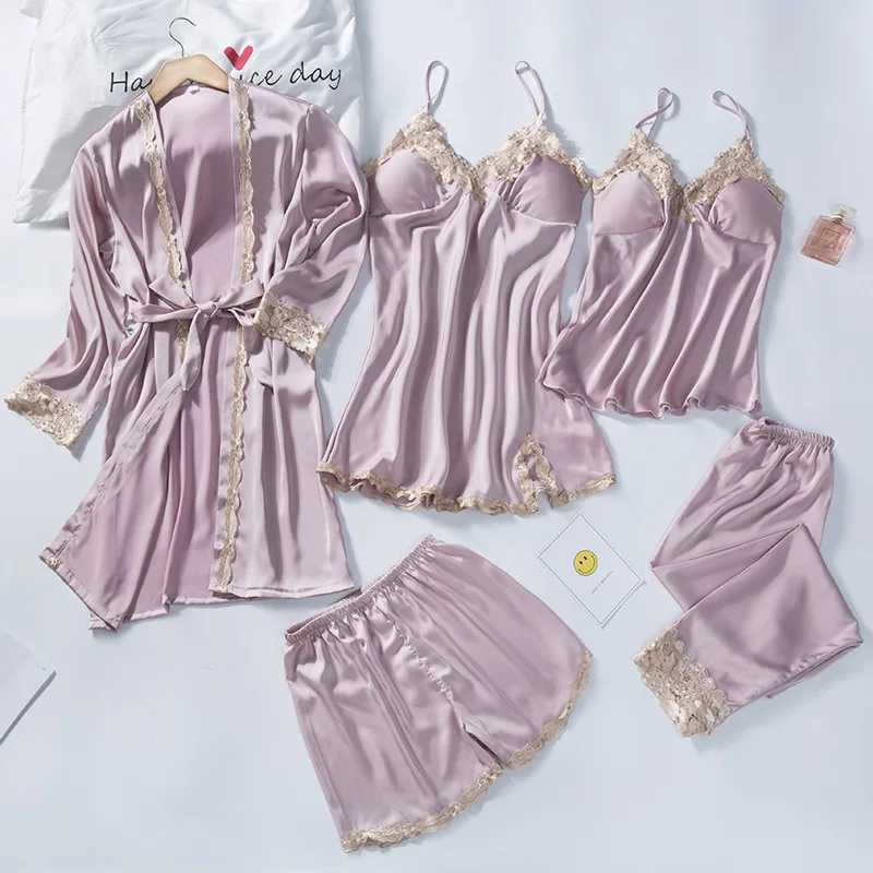 Sexy Pyjamas Pajamas Set Women Kimono Gown Satin Silk Sleepwear Casual Nightwear Intimate Lingerie With Lace Sexy Bathrobe Pyjamas 240330