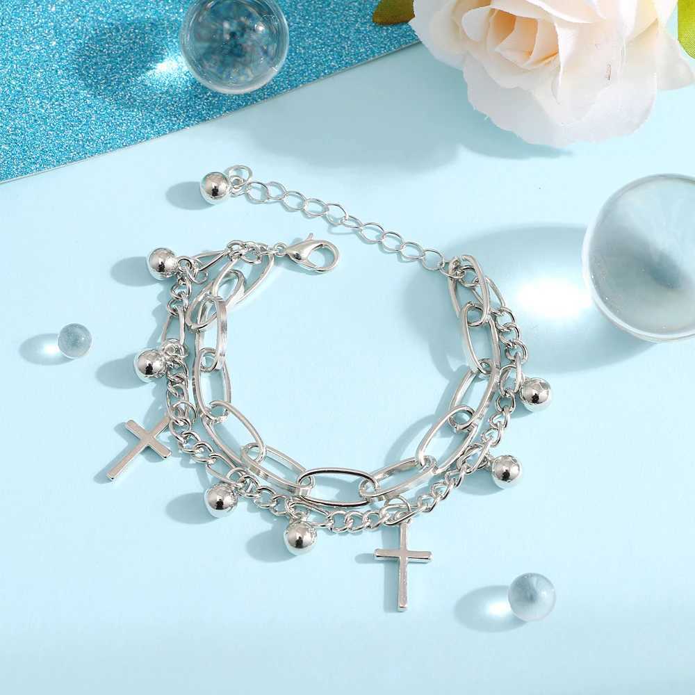 Chain FNIO Bohemian Womens Bracelet Fashion Multi layered Bead Chain Bracelet Set Charming Bracelet Jewelry Punk Q240401