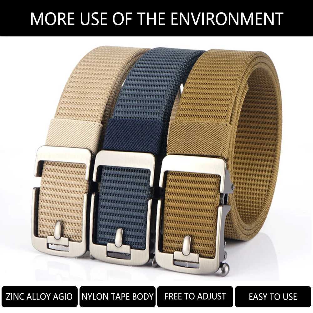 Belts TUSHI New Quick Release Metal Pluggable Automatic Buckle Tactical Belt Breathable Military Belt Mens Pants Belt Hunting Q240401