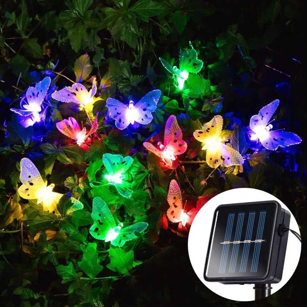 LED Strings 12LEDs Solar Butterfly String Lights IP44 Waterproof Fairy For Outdoor Indoor Yard Bedroom Balcony Patio YQ240401