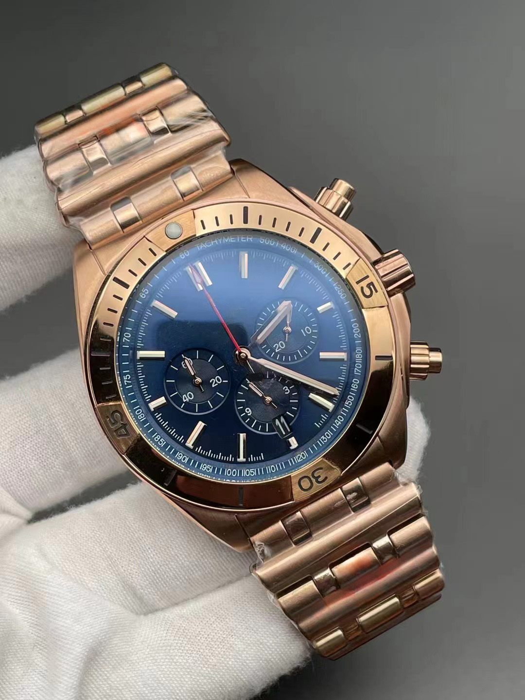 2024 AAA+ Högkvalitativ Mans klockor Kronografkvartrörelse Sapphire Glass 44mm Rose Gold Rostfritt stål Fodral Mäns sportvattentät lyx Handledsklocka Mens gåva