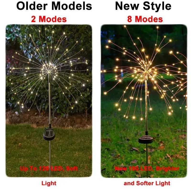 Cordas de LED solar terra inserida luzes de fogos de artifício céu cheio de estrelas fio de cobre colorido cordas de luz ao ar livre pátio decorativo YQ240401