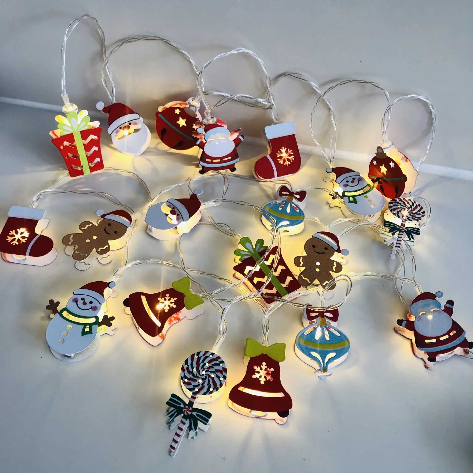 LED Strings New Santa Claus Snowman Light String Crutches Christmas Tree Socks Snowflake Decorative USB Set YQ240401