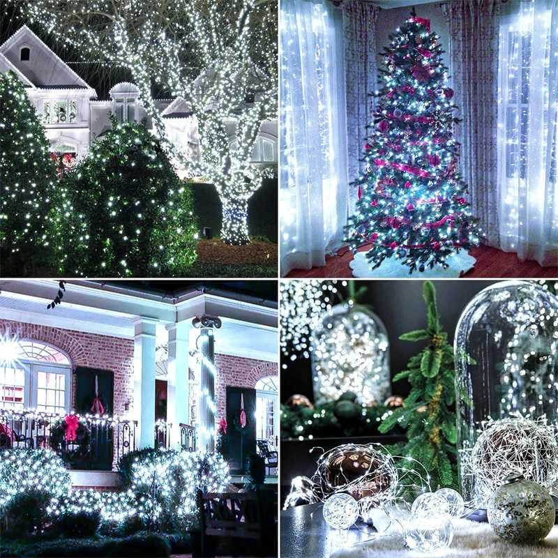 Cordas de led 102m/52m/32m/22m/11m/7m luz solar ao ar livre festão impermeável guirlanda luzes da corda rua para festa decoração casamento yq240401