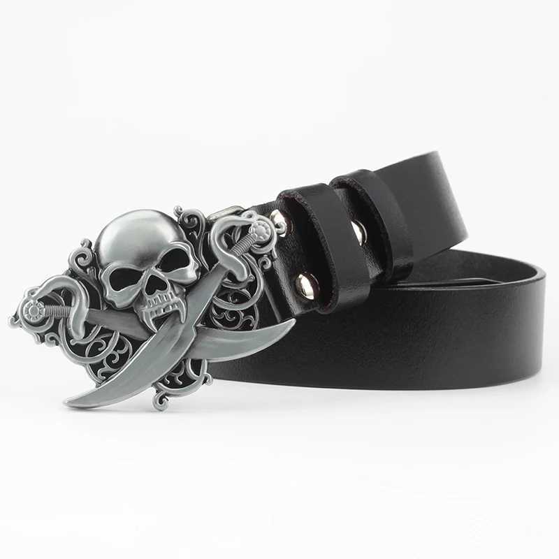 Bälten HomeProduc CenterFashion Hip Hop Styledeath Head Bone BuckleCowhide Beltcross Strap Q240401