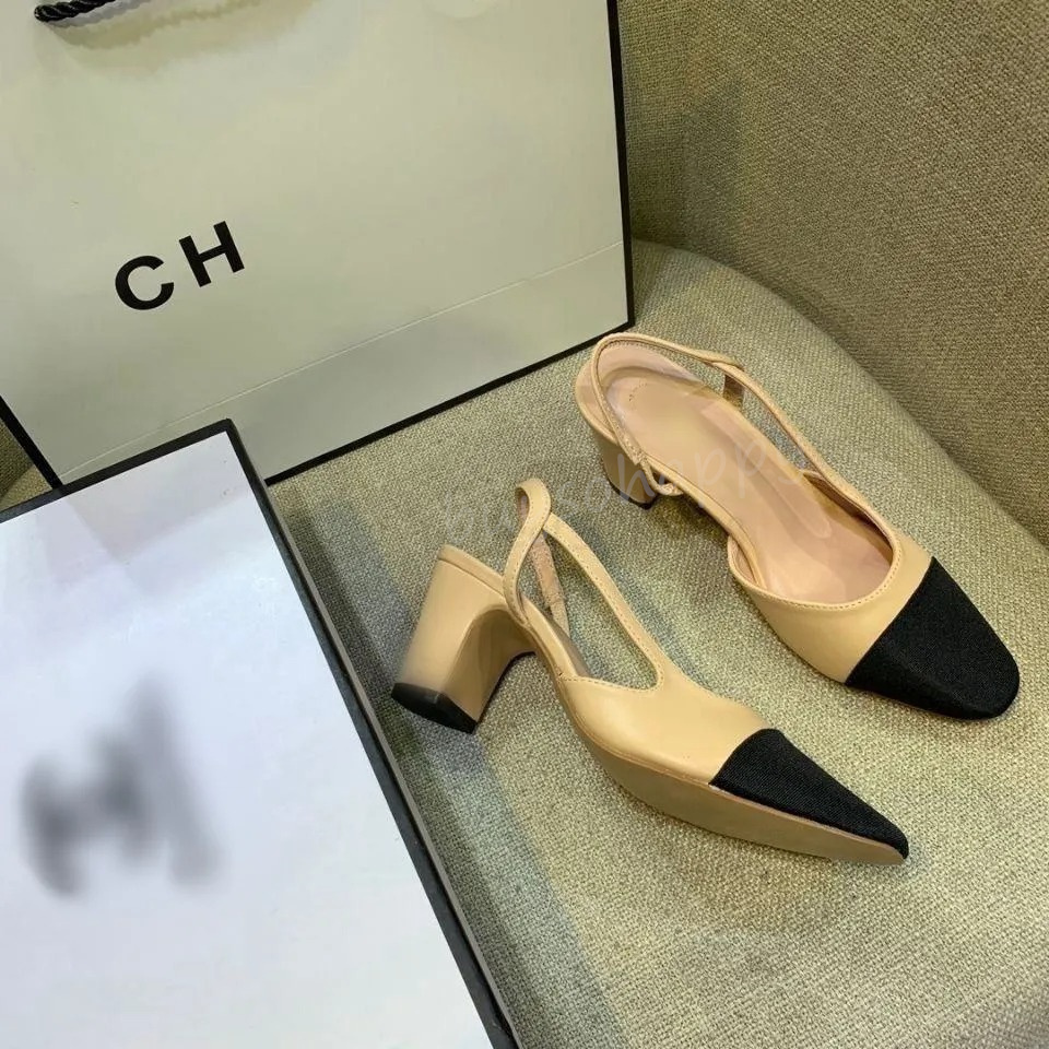 Chan C Ballet Flats Women Slingbacks Sandal Chains Black Beige Espadrilles Ballerinas Sandals Ladies Party Wedding Dress Shoes Chunky High Heels Slipper Pumps