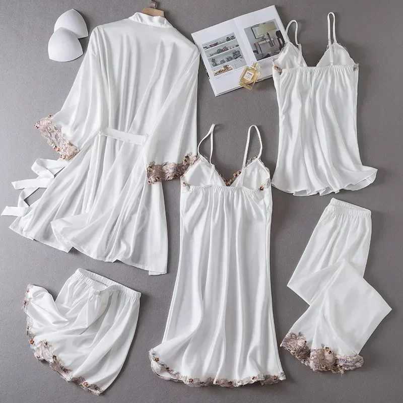 JLPD Sexy Pyjamas Lace Clothes Satin Home Summer Spring Sexy Suit Robe Loungewear Sleepwear Women Set Casual Gown Pajamas Bathrobe 2404101