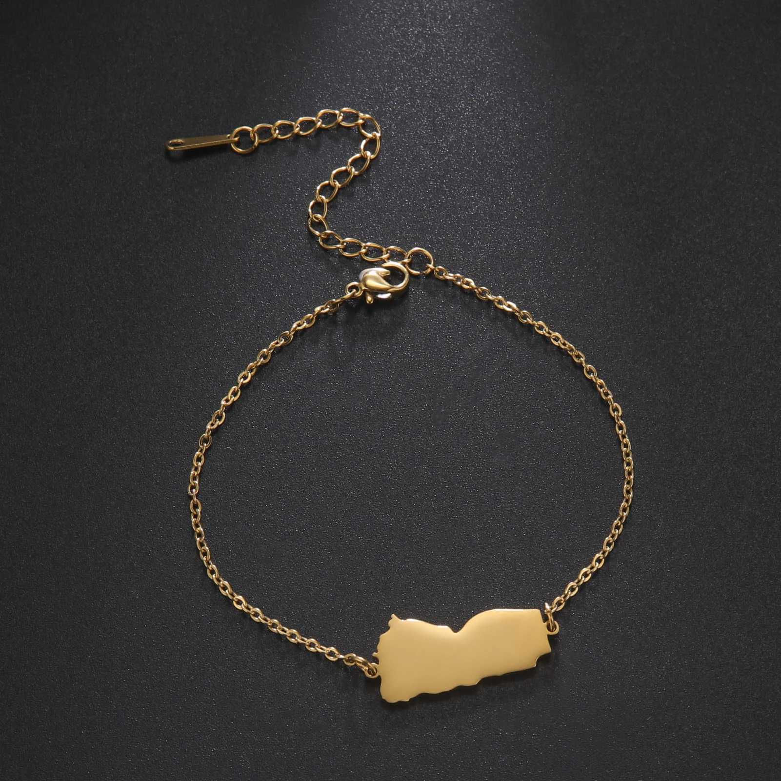 Цепочка с полой картой Сирии Египет Ливан Йемен Карта Браслет Золотой браслет из нержавеющей стали памятный подарок другу Q240401