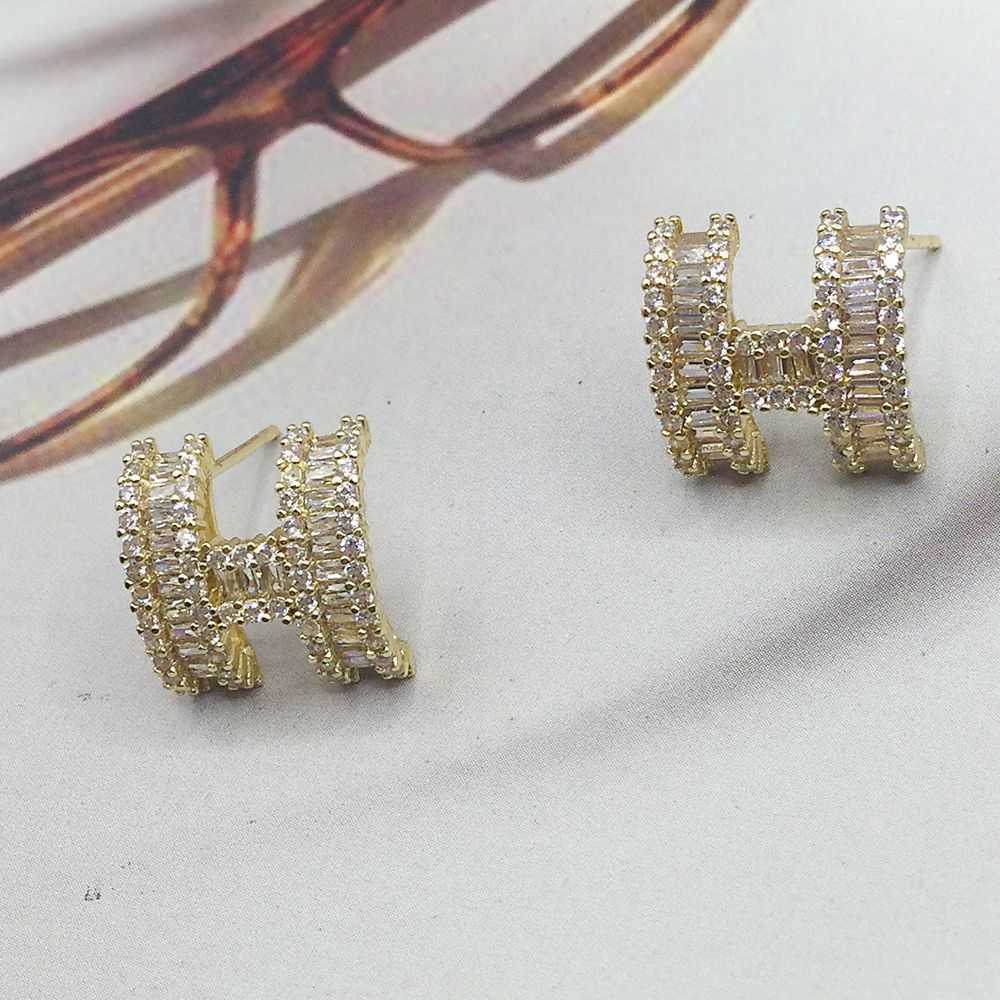 Luxury H Brand Classic Diamond Charm Fashion Engagement Ear RingsCopper Plated 14k Full Diamond Light Luxury Highend med Logowith Logo