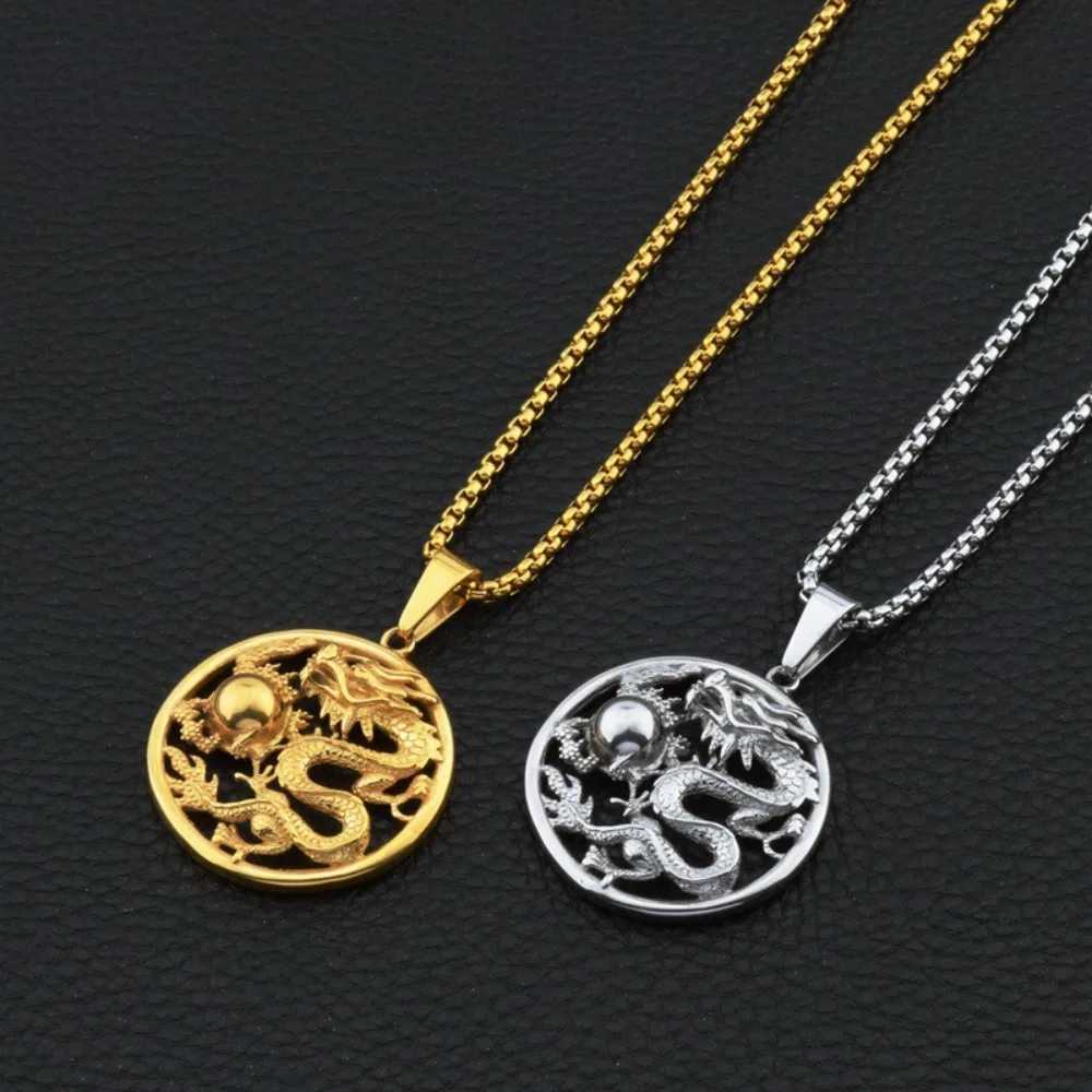 Pendentif Colliers Classique Style chinois exquis creux de bon augure Dragon chevalière pendentif collier pour hommes charme mode chanceux amulette bijoux 240401