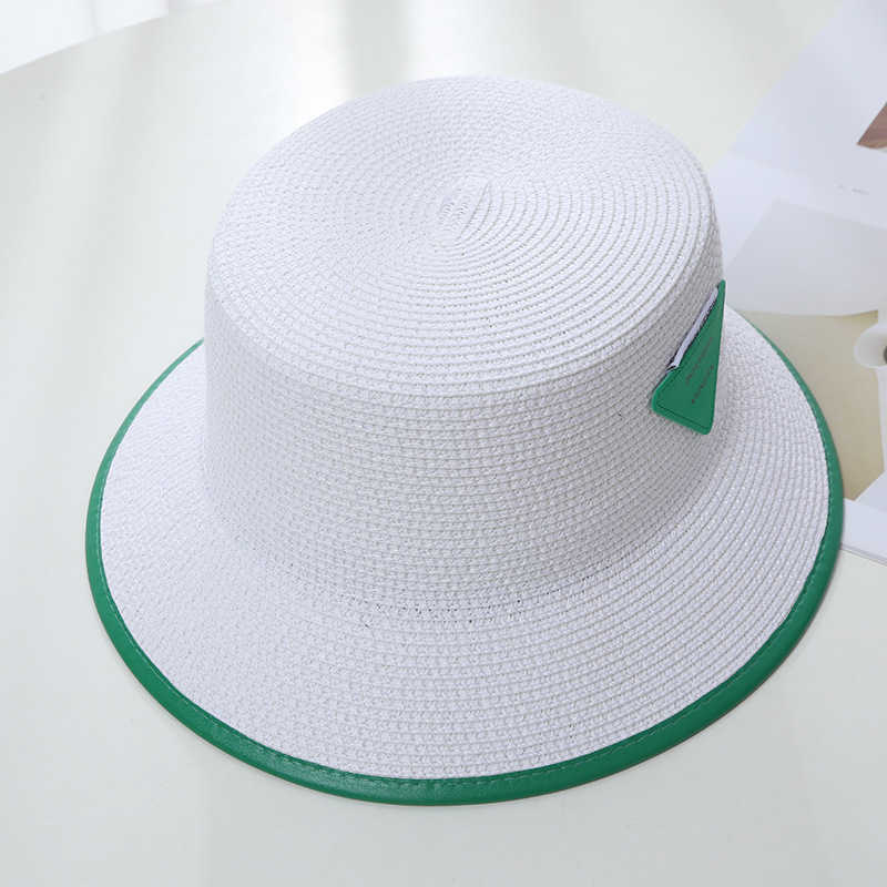 Spring/Summer Inverted Triangle Label Straw Hat Round Top Bonded Pot Hat Womens Korean Edition Sun Shaded Face Small Beach Fisherman Hat