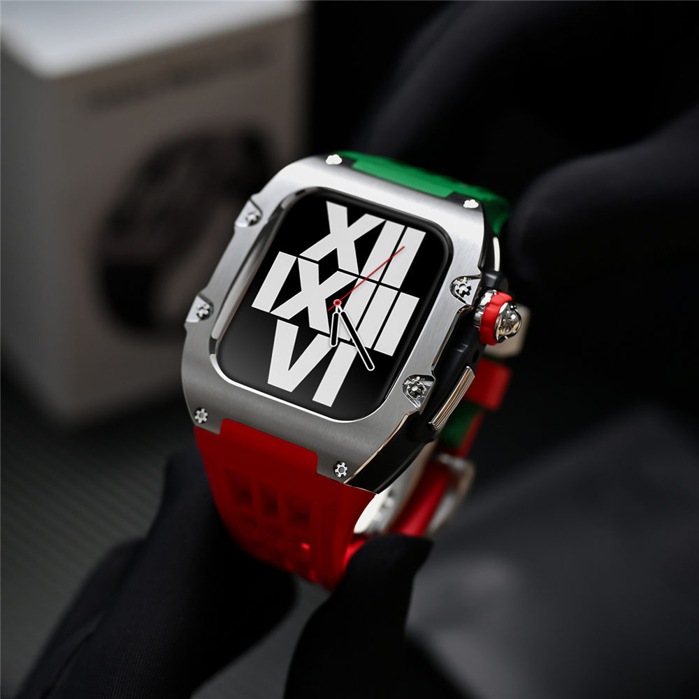 Caixa de aço inoxidável 316L premium + kit de pulseira de silicone AP Mod para Apple Watch Series 9 8 7 6 5 4 SE 44mm 45mm
