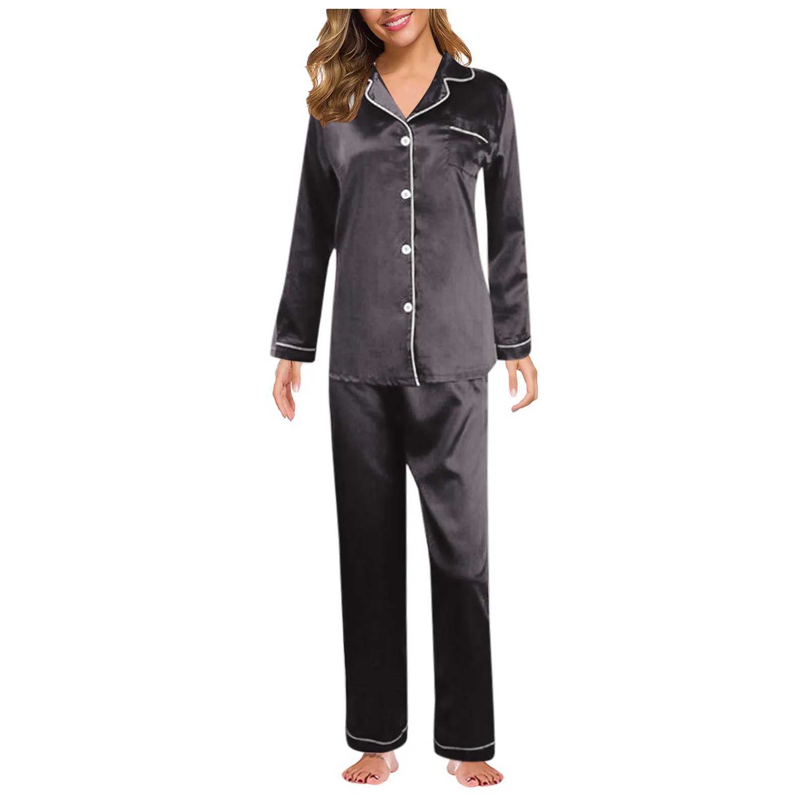 Pyjamas sexy Nouveaux ensembles de pyjamas en satin de soie élégants Mode Casual Femmes Lady Satin Pyjamas Ensemble Pyjama Vêtements de nuit Vêtements de nuit Loungewear Homewear 240330