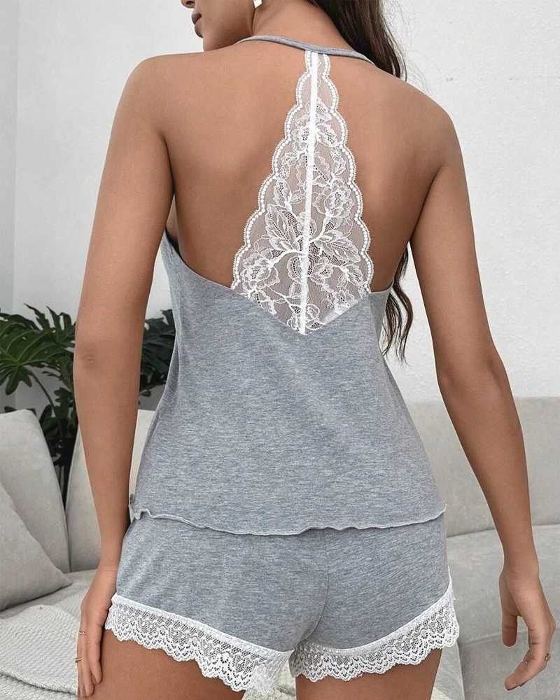 4vyy Sexy Pyjamas Femmes Crochet en dentelle Pyjamas Sans manches V Set Casual Casual Daily Wear Sleepwear Sostume Sexy Solid Home Clothes Summer 2023 2404101