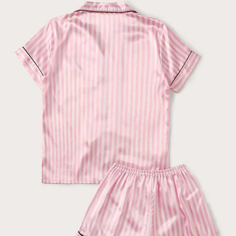 N5qy pyjamas sexy rose Stripe Femmes Pyjama Set Short à manches courtes pour porter à la maison Imitation Silk Sexy Womens Underwear Casual Wear 2404101