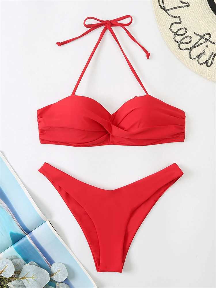 Costume da bagno donna Bikini Costume da bagno donna 2024 Costume da bagno push up solido Costume da bagno a vita alta Costume da bagno due pezzi Biquini Brazil Beach J240330