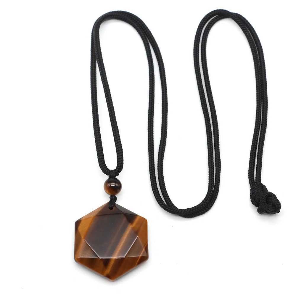 Mode hexagramme étoile pendentif collier pierre naturelle guérison Ameheyst pierre précieuse obsidienne noire chanceux amour cristal bijoux cadeaux 240401