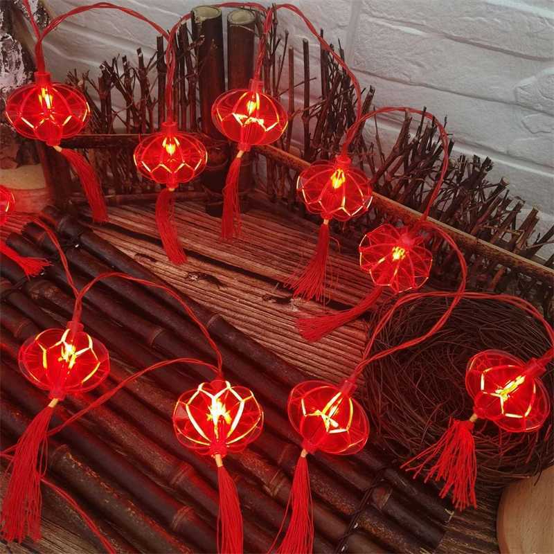 LED -strängar 1,5 m 10Led Red Chinese Knot Lantern Spring Festival String Lights Nytt år 2022 Night Wedding Christmas Decoration YQ240401