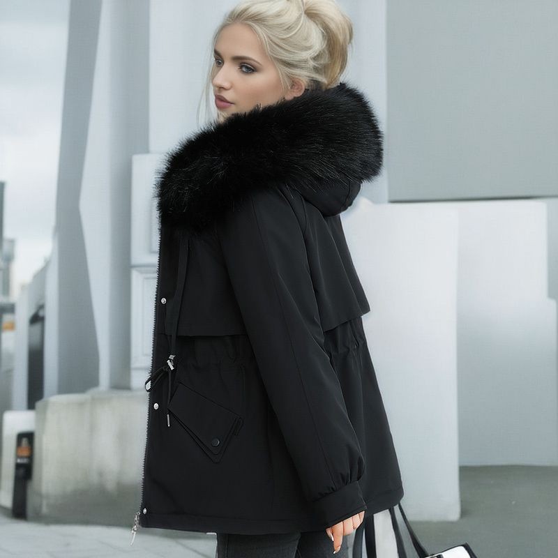 Veste d'hiver en fourrure artificielle plus épaisse pour femme, Parka chaude, doudoune, manteau doublé de fourrure, poches décontractées, col en fourrure ample, vêtements d'extérieur à capuche