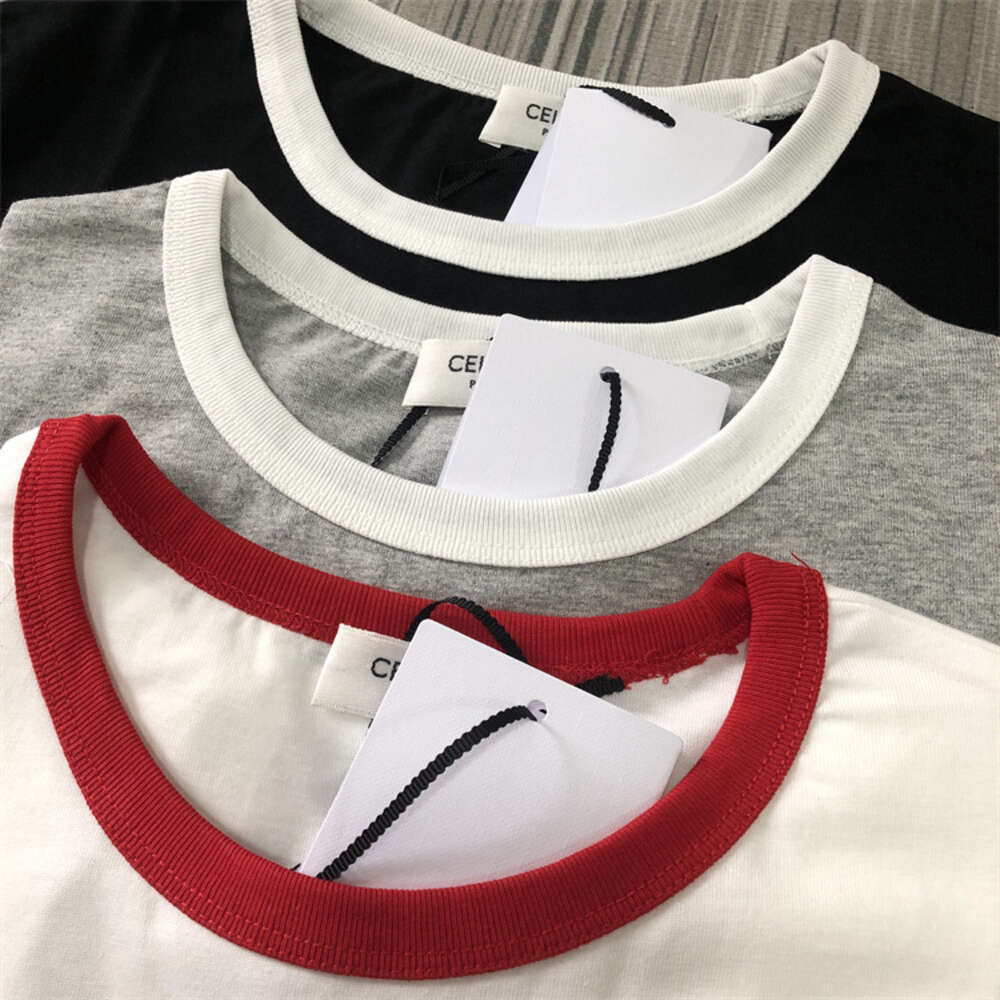 24SS Lente/zomer Nieuw/nanyou Hoge kwaliteit Triumph Small Label Geborduurd Contrast Halslijn Dames Casual Veelzijdig T-shirt met korte mouwen