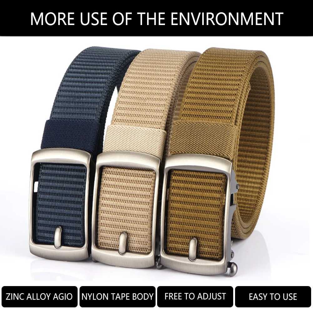 Belts TUSHI New Mens Automatic Metal Buckle Nylon Ribbon Outdoor Work Belt Toothless Automatic Buckle Leisure Sports Canvas Belt Q240401