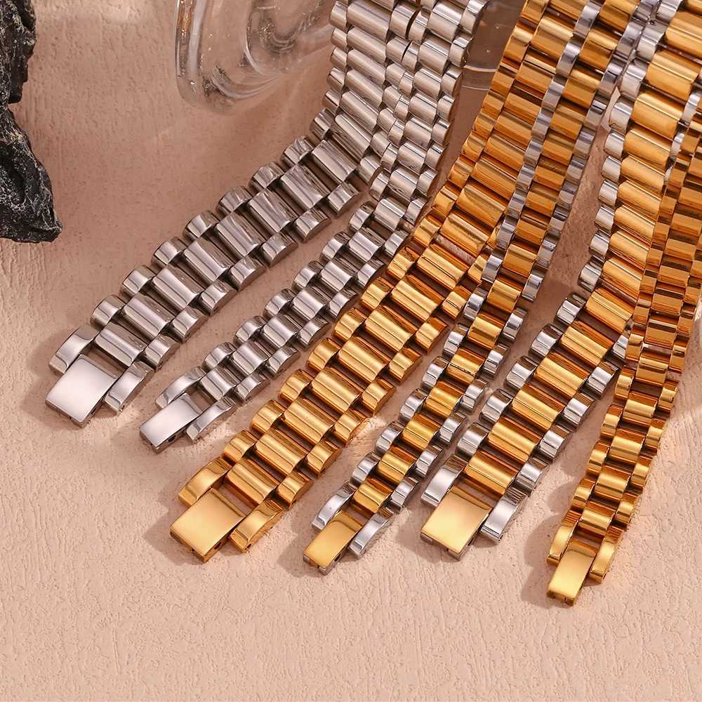 Chain Cool Gold Silver Mixed Color 1cm 1.5cm Wide Watch Chain Stainless Steel Bracelet Womens 18K Gold Plated Waterproof Jewelry Q240401