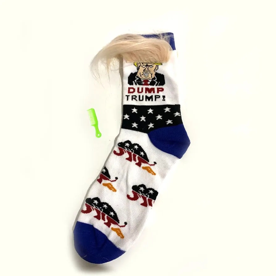 Funny Trump Crew Socks With Yellow Hair Women Men Cartoon Sports Stockings Hip Hop Sock