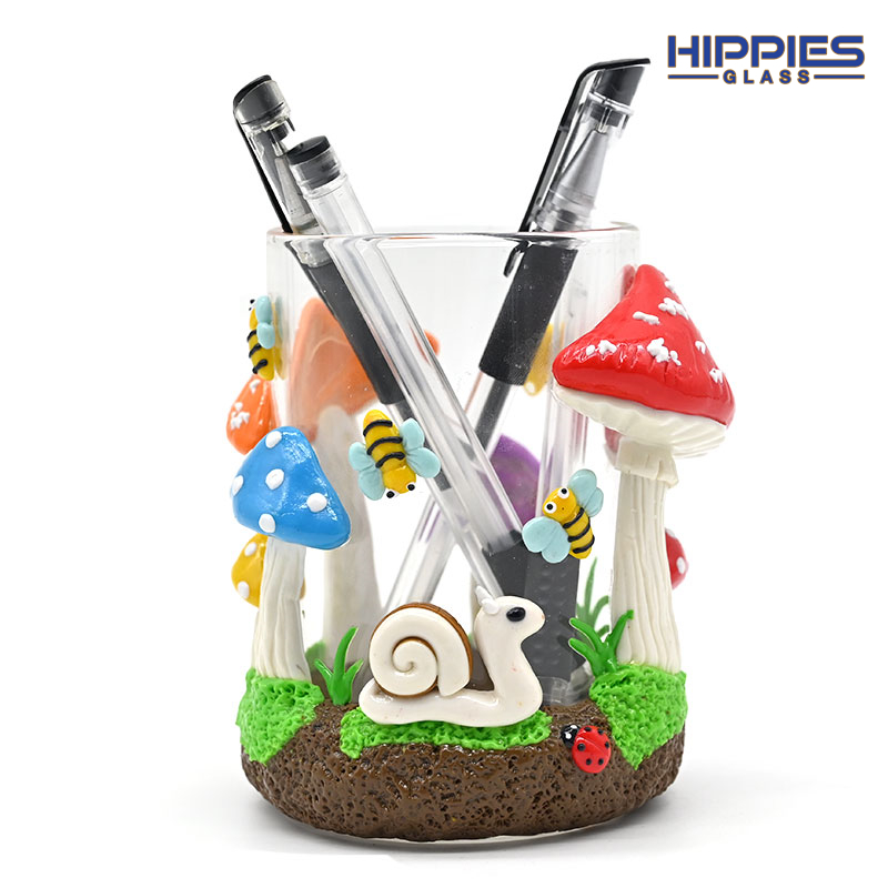 1 pièce, 4,5 pouces, pot de stockage de tabac fait à la main en 3D, pot scellé sur le thème des champignons mignons, pot de feuilles de cigarettes en verre borosilicaté, vase, porte-stylo, cendrier en verre avec couvercle