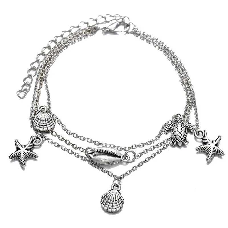 Fußkettchen Bohemia Star Ananas Fransen Halskette Damen Stein Zhuhai Muschel Knöchel Armband Bein Ozean Strand SchmuckL2403