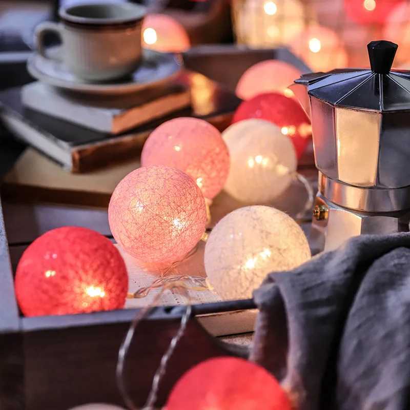 LED Strings 20 String Lights Cotton Ball Garland Fairy Fairy Lighting for Outdoor Holiday Wedding Christmas Barty Home Room Decoration YQ240401