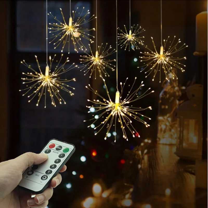 LED cordes feu d'artifice lumière cuivre lampes fil fée chaîne lumières Festival suspendu Starburst noël fête décor lampe YQ240401