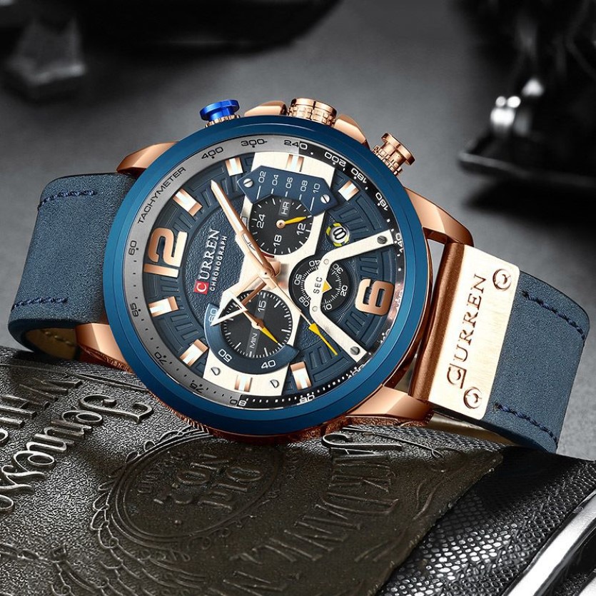 Curren Mens Watches Top Brand Luxury Chronograph Men Watch Watch Le cuir luxe imperméable Sport Men de montre masculin Mâle Man Wristwatch J19241B