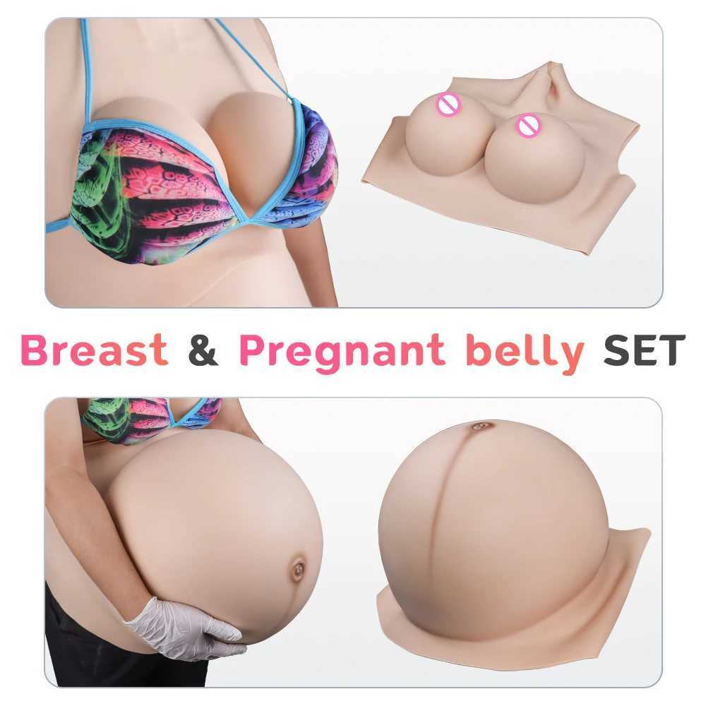 Breast Pad FTM Trans Artificial Twins Fake Pregnant Belly With Big False Female Boobs enorma kvinnliga bröstformer Combo Set 240330