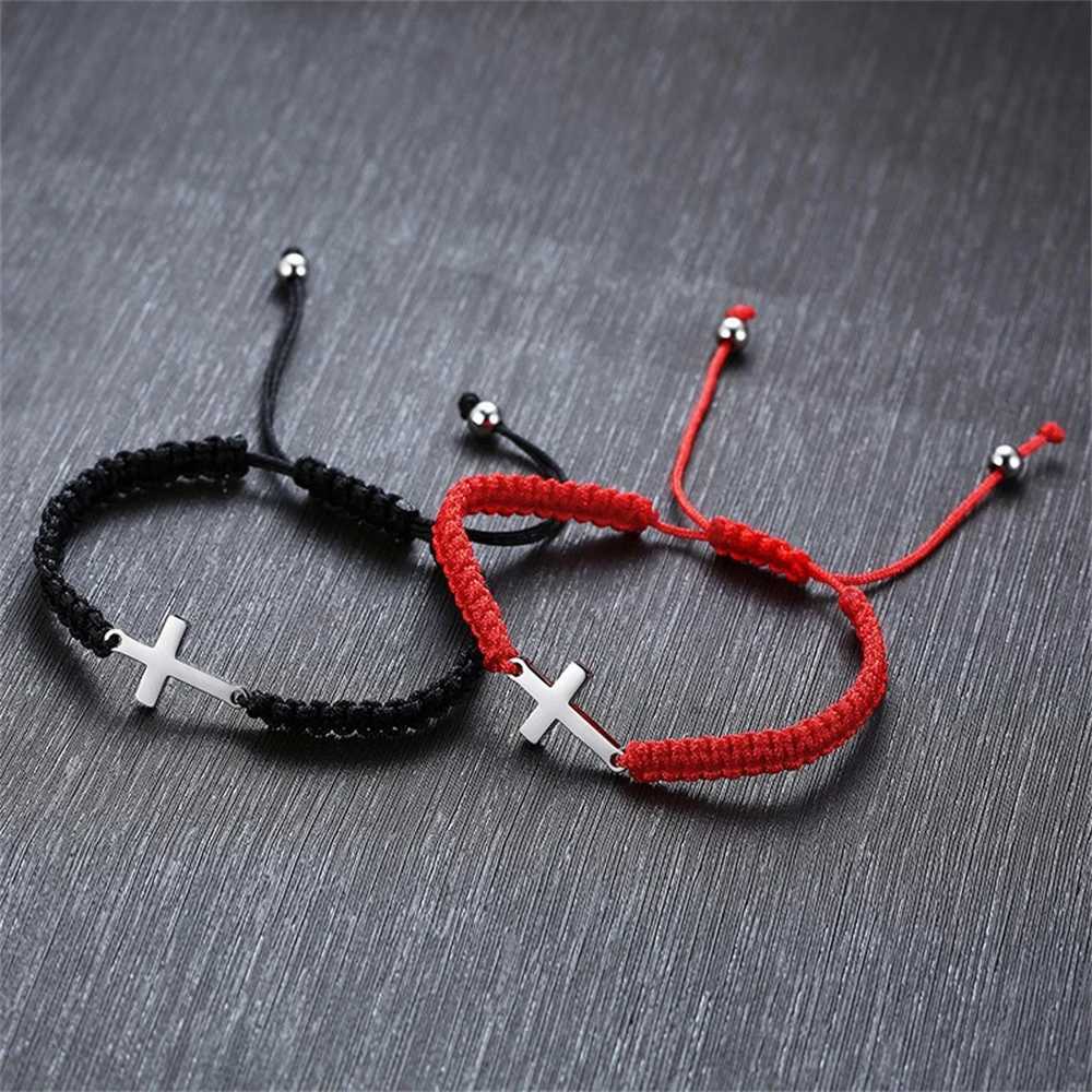 Chain Cross Hand Woven Rope Armband med justerbar säkerhet Buckle Armband Fashion Blessing Armband Smycken Precisd Friendship Gift Q240401