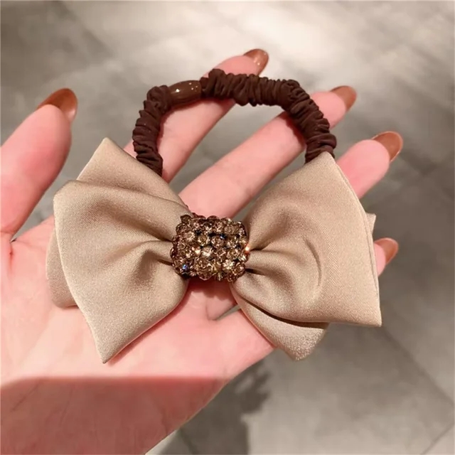 Fashion Bow Knot Crystal Hair Ties Solid Color High Elastic Scrunchies Women Ponytail Holder Girl High Quality Rubber Band