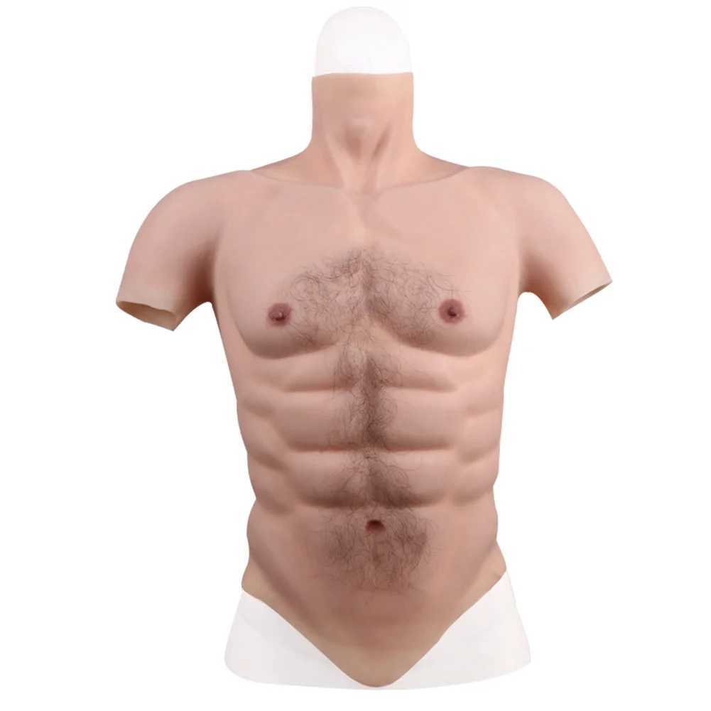 Göğüs Yastığı Yongxi 3D Silikon Kas Takımı İnsan Kostümü Erkek Sahte Göğüs Bodysuit Gerçekçi Simülasyon Cosplay Giyim 240330