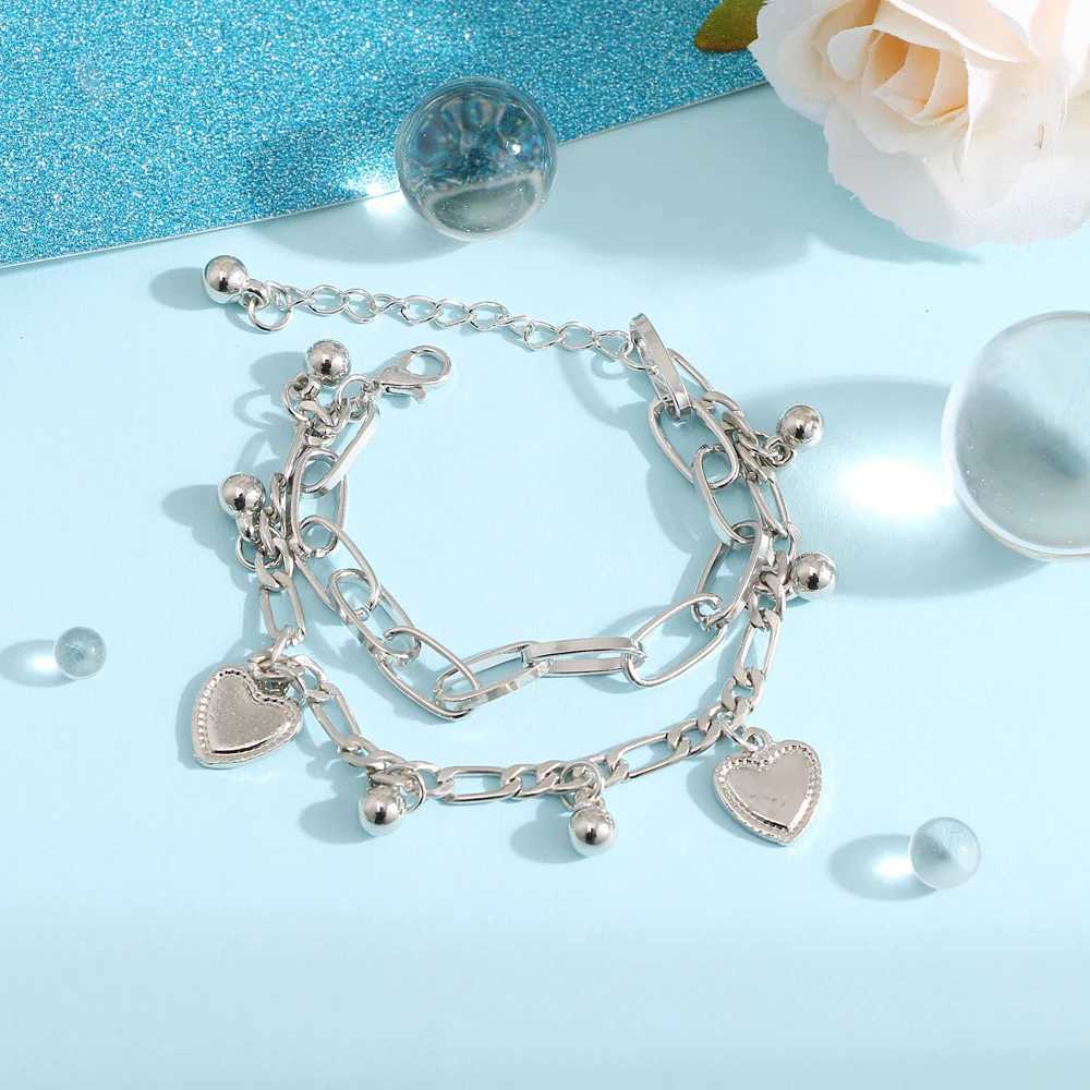 Chain FNIO Bohemian Womens Bracelet Fashion Multi layered Bead Chain Bracelet Set Charming Bracelet Jewelry Punk Q240401