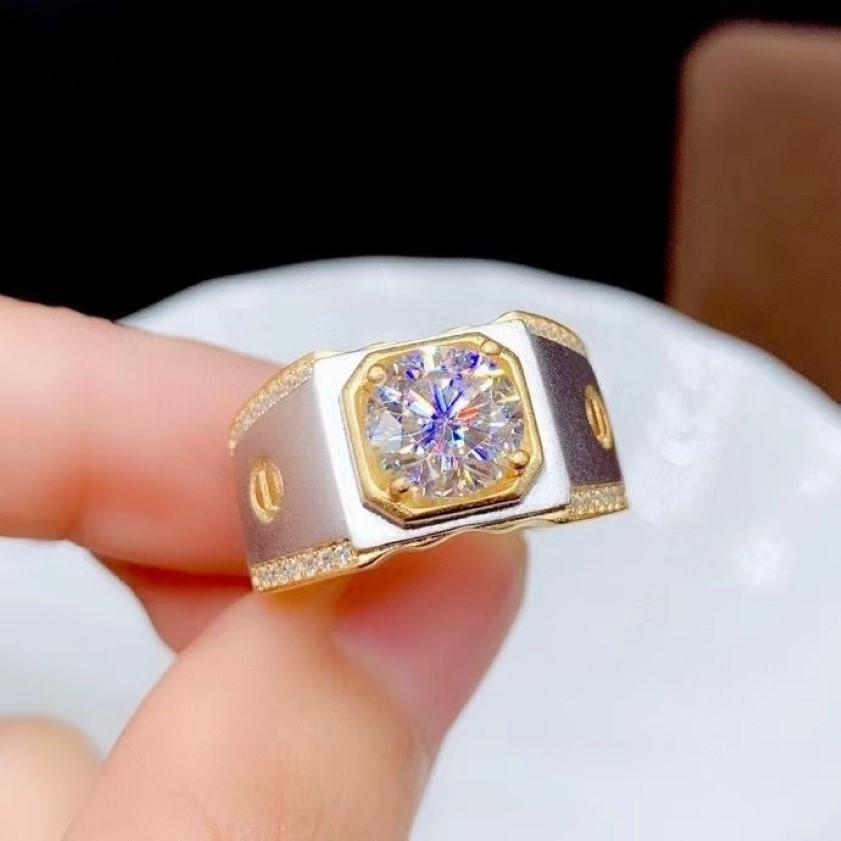 exquisiter funkelnder Moissanit für Männer, Muskelkraft-Mann-Ring, echtes 925er Silber, Geburtstagsgeschenk, glänzender als Diamant252J