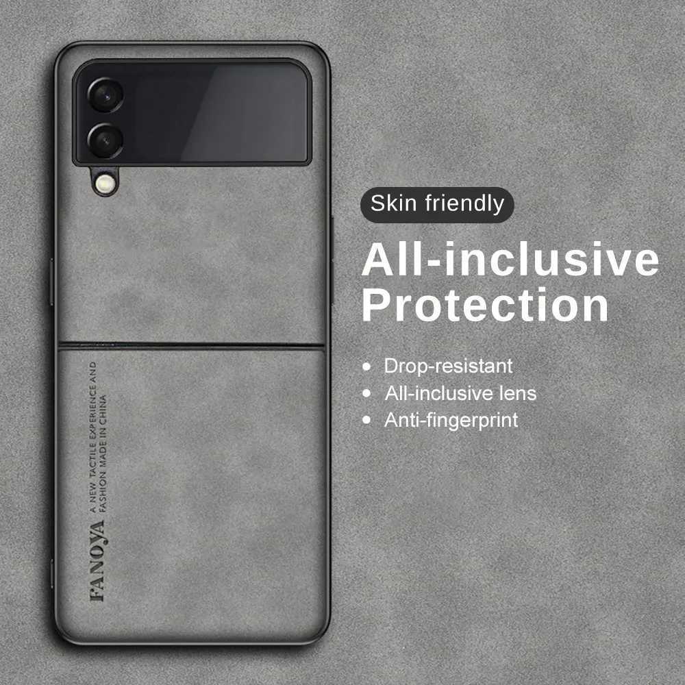 Mobiltelefonfodral lyxiga fårskinnsläderfodral för Samsung Galaxy Z Flip 4 3 5 Flip5 Flip4 Flip3 Zflip5 Silikon Protect Back Cover Funda Coque 2442