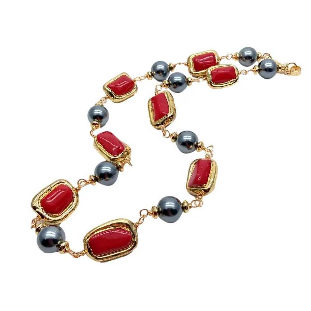 Ожерелья с подвесками YYING, Черное море, ракушки, жемчуг, красный, коралл, позолоченное колье, ожерелье, женские украшения, подарок на вечеринку 240401