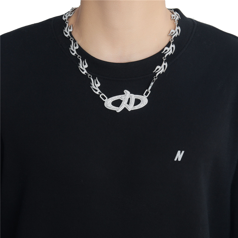 Hip Hop Power Necklace Swallow Micro-inmatad Zirconia Personlig herr trendiga varumärke Rapper Nisch Hip-Hop-halsband