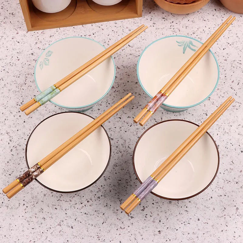Marbling Anti-skid Bamboo Chopsticks Mildew Proof Sushi Noodles Chinese Food Tableware Cooking Stick Kitchen Tools 24cm