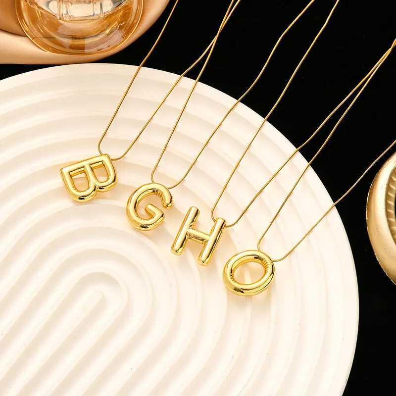 Chaîne en acier inoxydable couleur or lettre colliers gros Alphabet ballon bulle initiale pendentif collier pour femmes hommes bijoux 240401