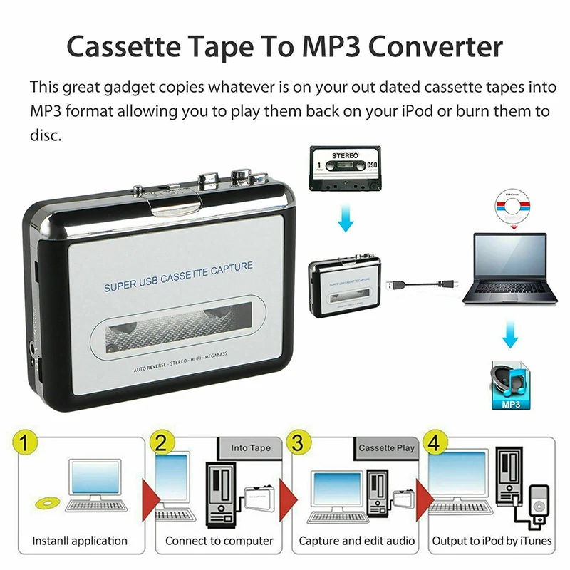 Players New Product Portable USB2.0 Tape To PC Super Cassette To MP3 Audio Music CD Digital Player Converter Capture Recorder + Earphone