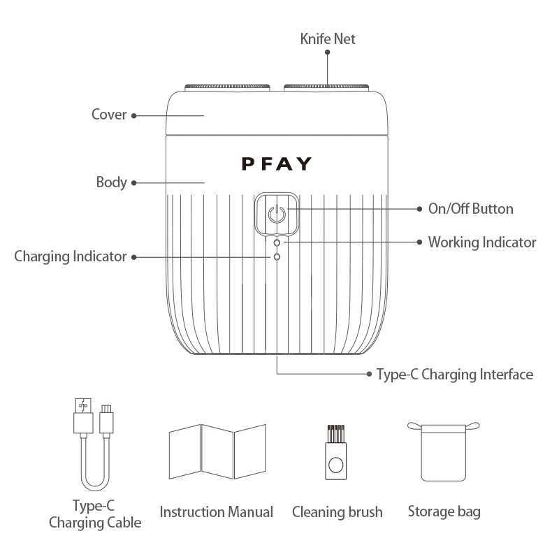 Электробритвы PFAY PA268 Мужская бритва Мини-бритвенный станок для мужчин Портативная бритва IPX7 Моющийся перезаряжаемый триммер для бороды 2442