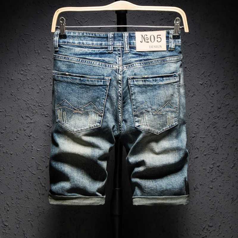 Erkek Şort Klasik Retro Sıkıntılı Erkek Mektup Baskılı Kot Kısa Bacaklar Diz Uzunluk Düz Uygun Yorgunluk Trendi Punk Erkek Denim Şort2404