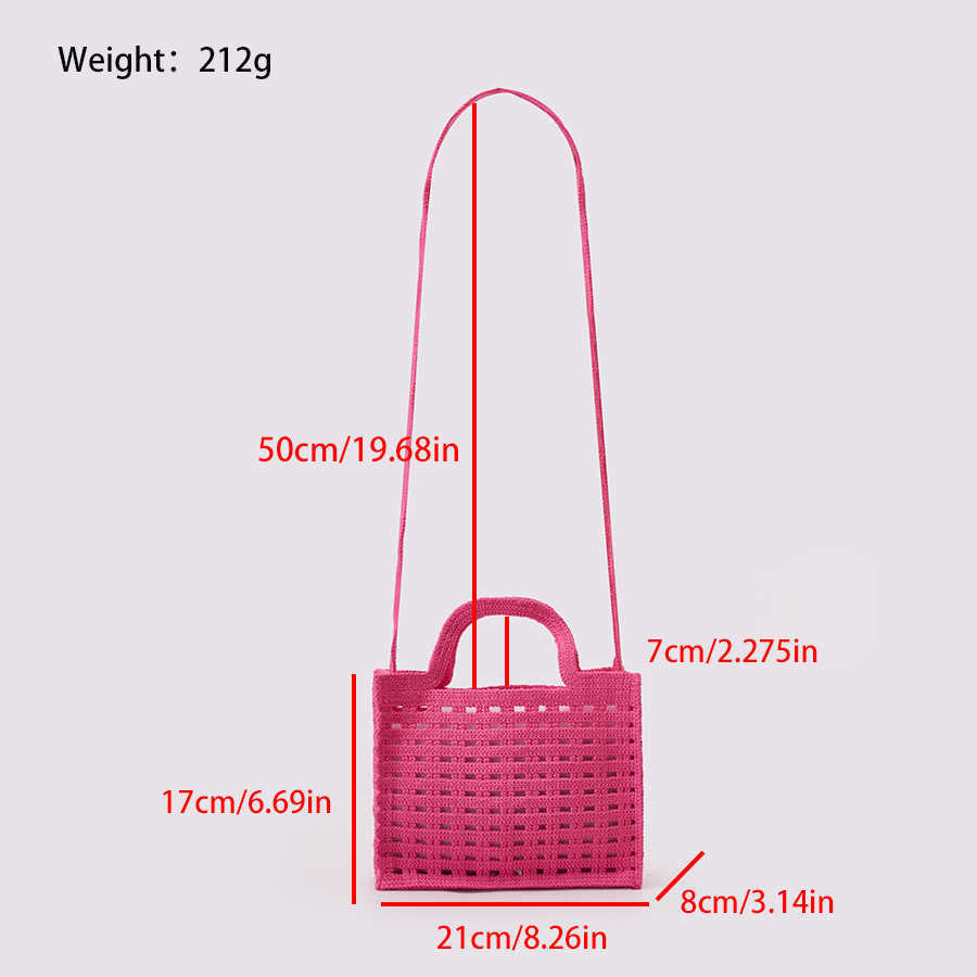 Summer Waffle Hollowed Bolsa de malha, algodão artesanal feminino e bolsa de malha de linho, bolsa casual aberta com bolso interno 240402