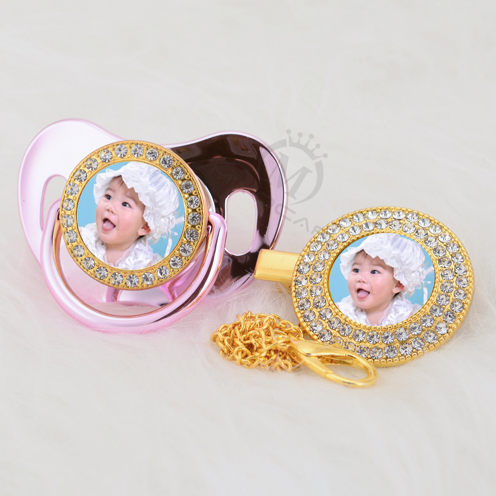 Miyocar personalizado cualquier nombre foto dorado Pacifier de bling y chupete clip bpa ficticia gratis bling increíble diseño p-p